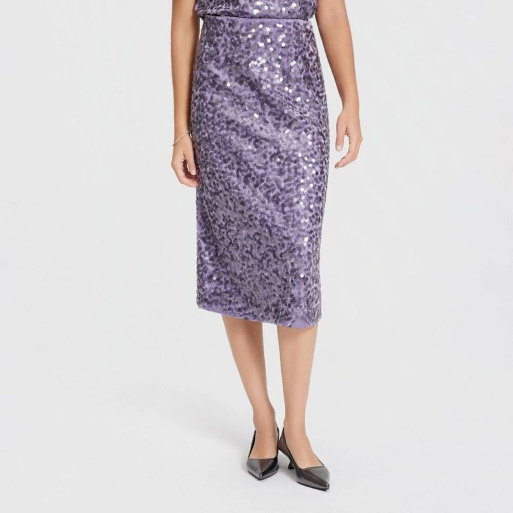 Women's Sequin Pencil Skirt - A New Day Light Purple L